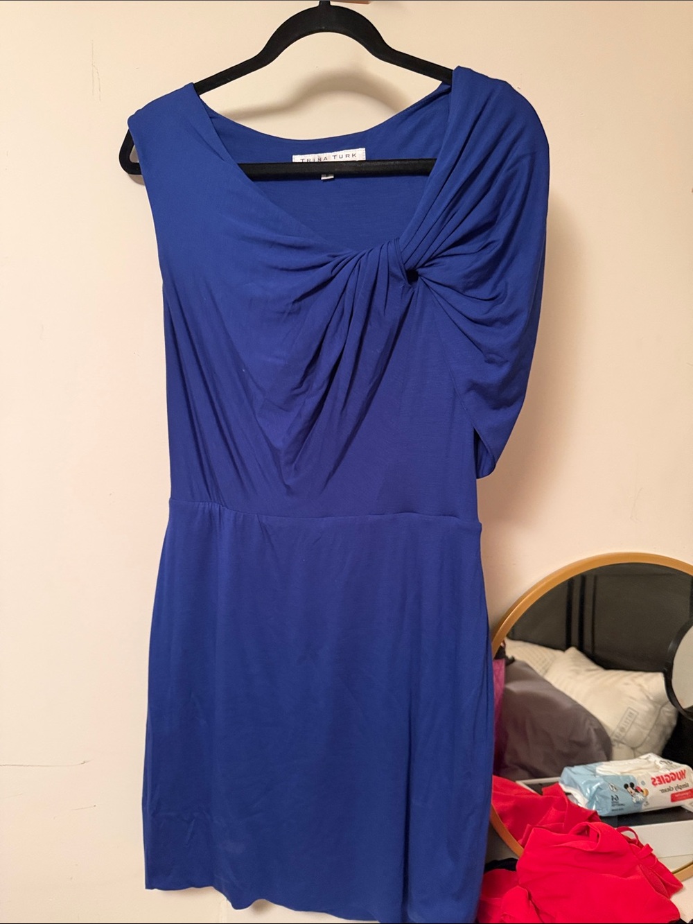Trina Turk One-Shoulder Knot-Detail Cobalt Blue Dress